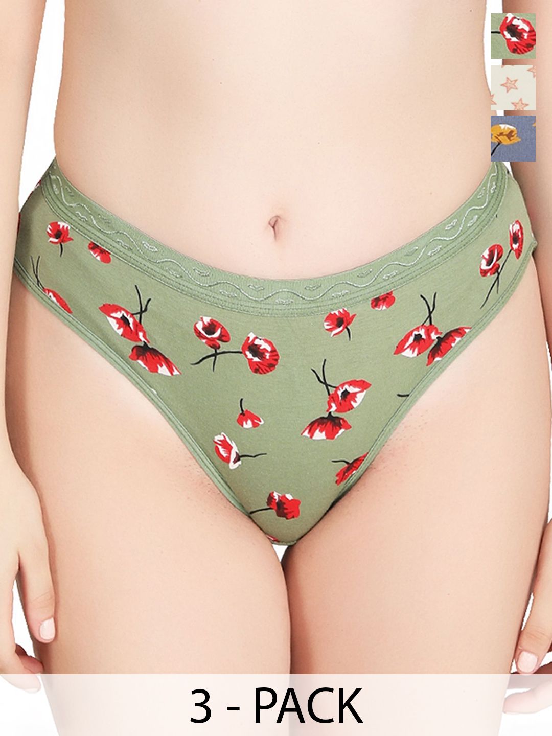 Liigne Pack Of 3 Floral Printed Mid-Rise Basic Briefs VCPPC4585-XS-picture-28
