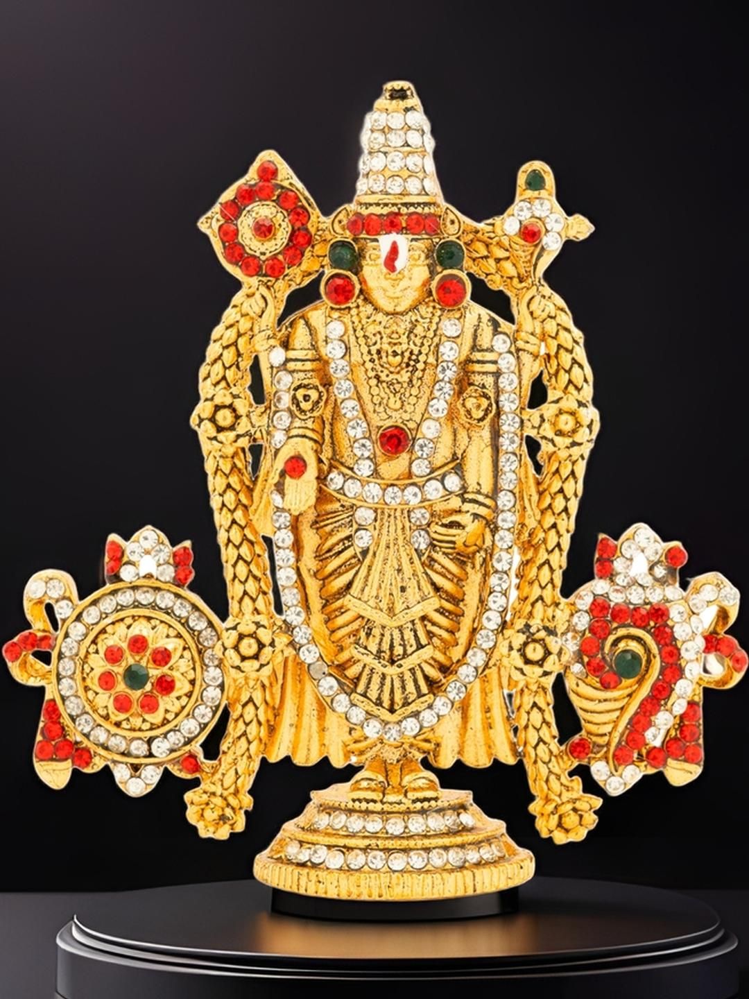 Kulin Gold-Plated Lord Tirupati Balaji Stone Studded Idol Showpiece-picture-18