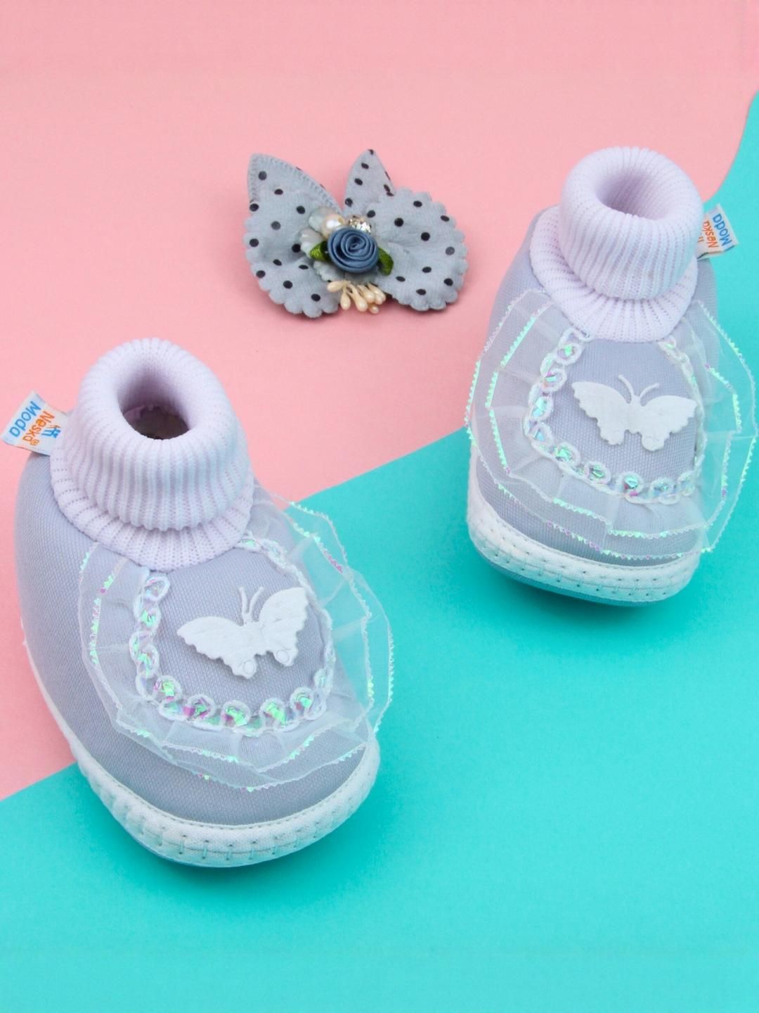 NESKA MODA Girls Grey Butterfly Design Cotton Booties-picture-16