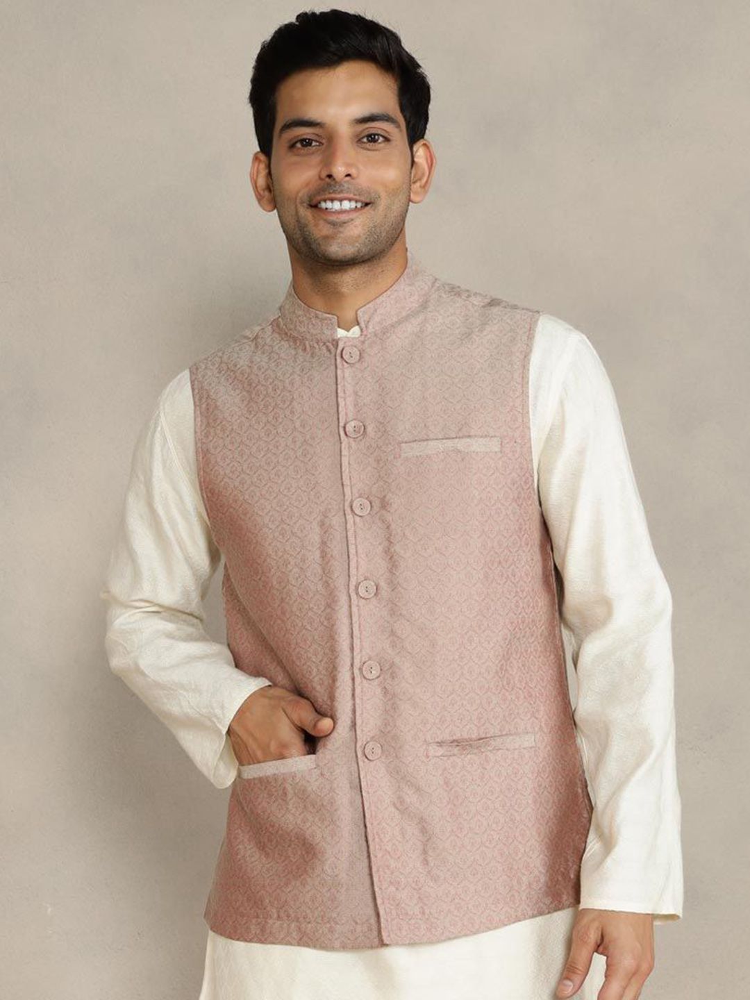 Fabindia Woven Design Comfort-Fit Nehru Jacket-picture-53