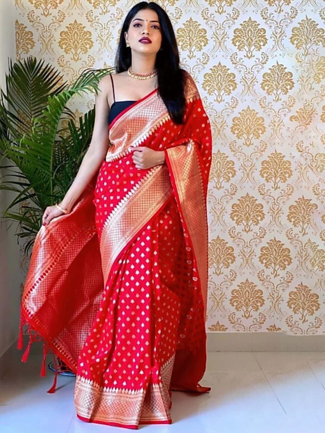SWEETPEL Ethnic Motifs Woven Design Zari Banarasi Saree-picture-34