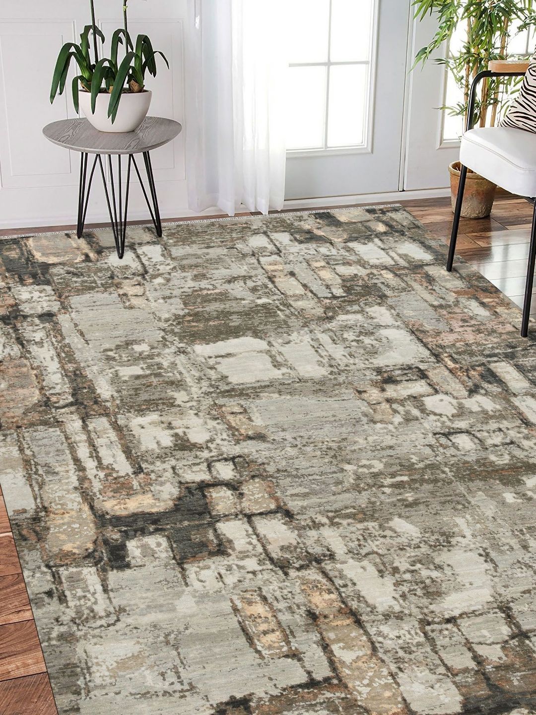 saraswatii global Ensemble Grey & Beige Printed Woollen Anti-Skid Carpet-image-14