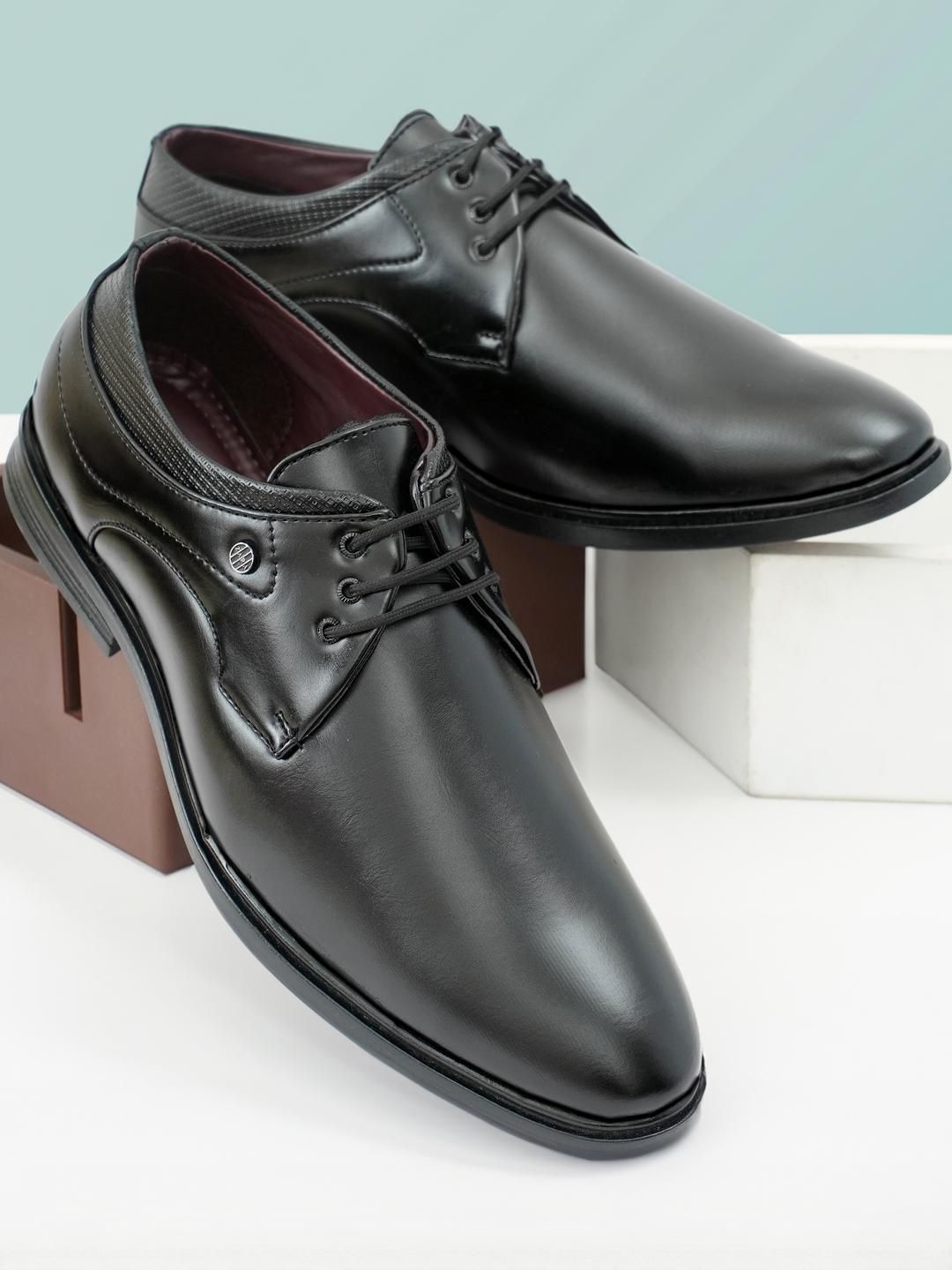 TRM Men Black Lace-Ups Pointed Toe Synthetic Leather Solid Regular Formal Shoes-picture-38