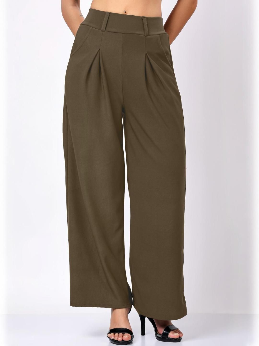 Stem Rope Women Brown Cotton Mid-Rise Korean Pants-image-3
