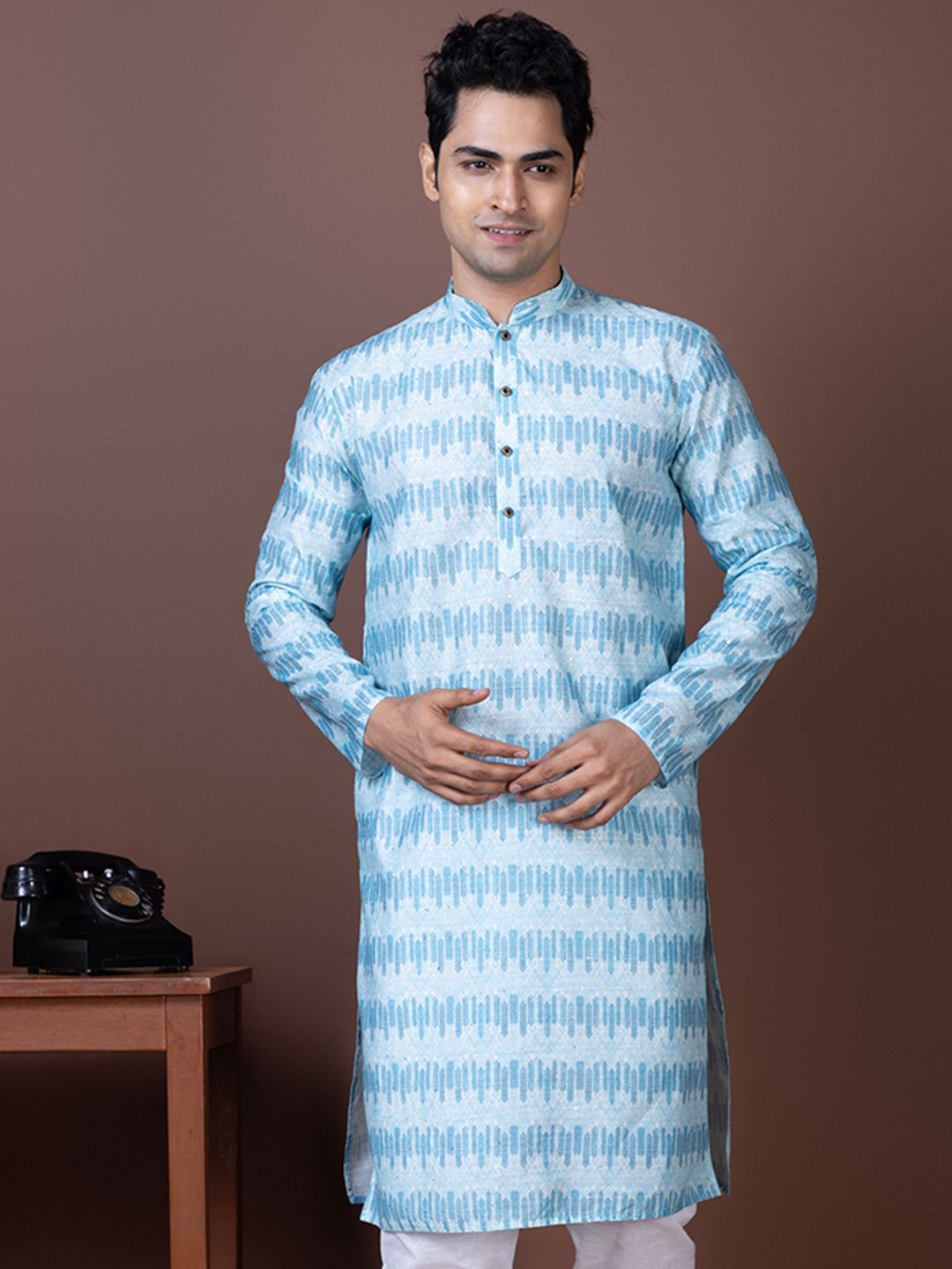 DEVOILER Ethnic Motifs Printed Mandarin Collar Cotton Silk Straight Kurta-picture-23