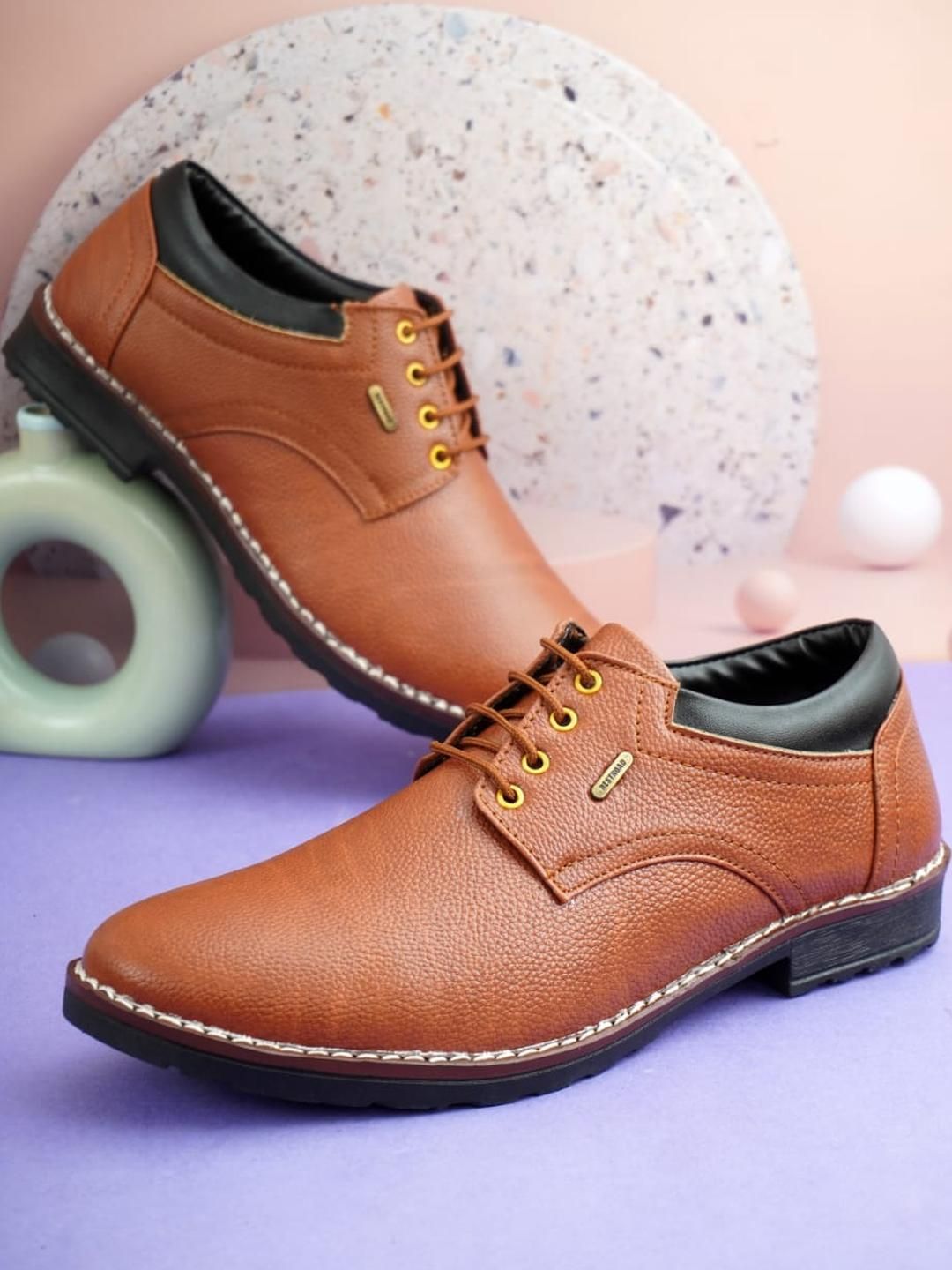 TRM Men Tan Synthetic Leather Formal Shoes-picture-36