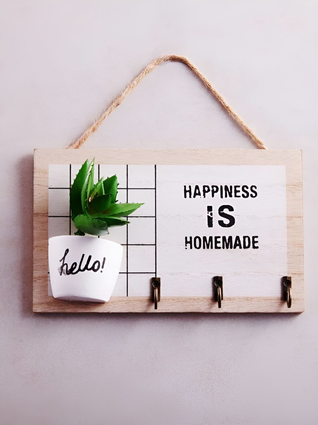 eazy wagon Green & White Happiness is Homemade Printed Wooden Key Holder-picture-17