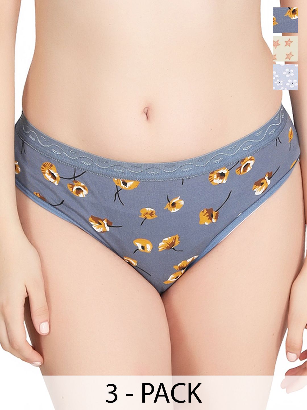 Liigne Pack Of 3 Printed Pure Cotton Mid-rise Basic Briefs VCPPC4592-XS-image-45