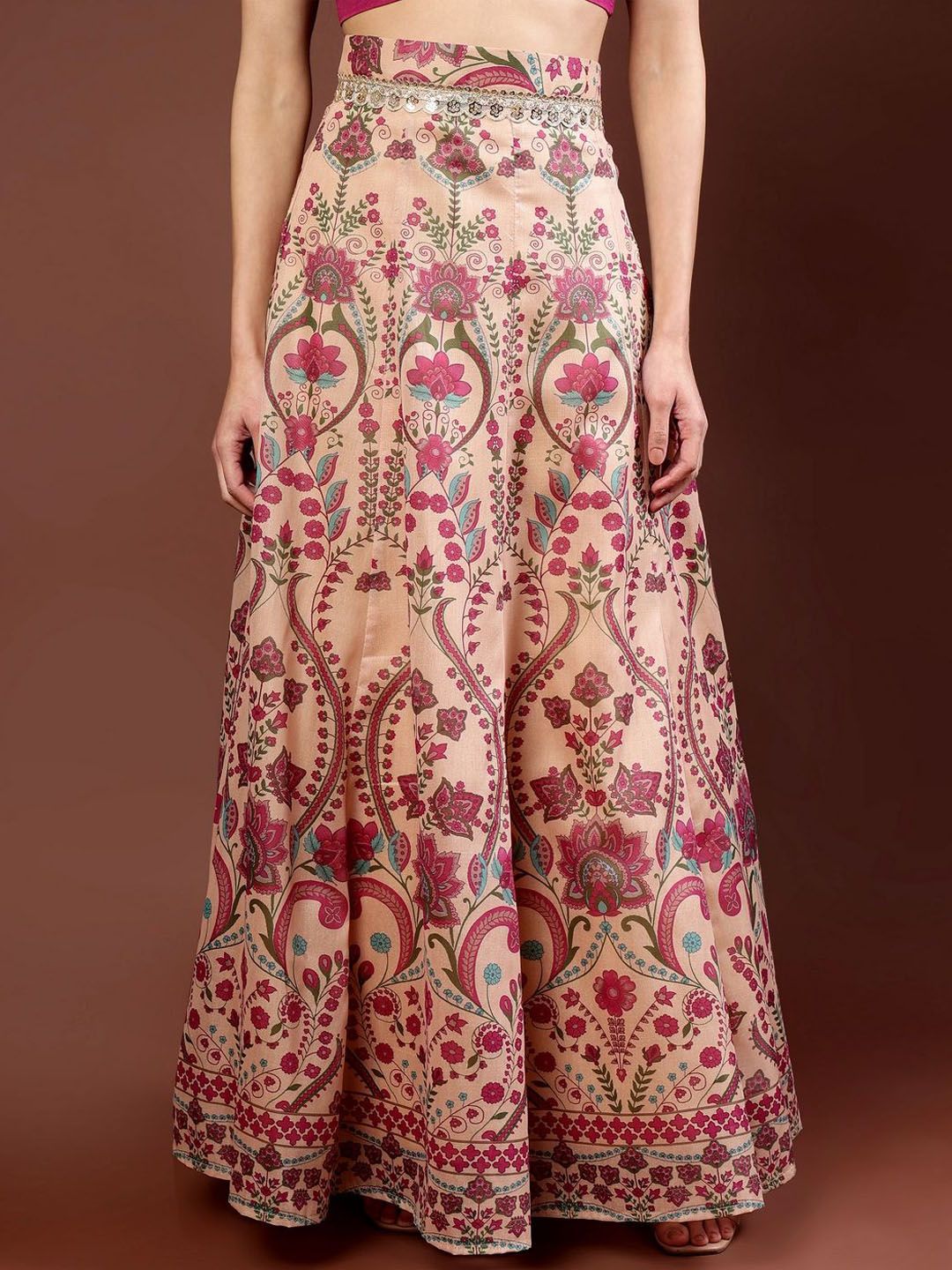 Frolic Rolic Embellished Floral Printed Maxi Flared Skirt-picture-57