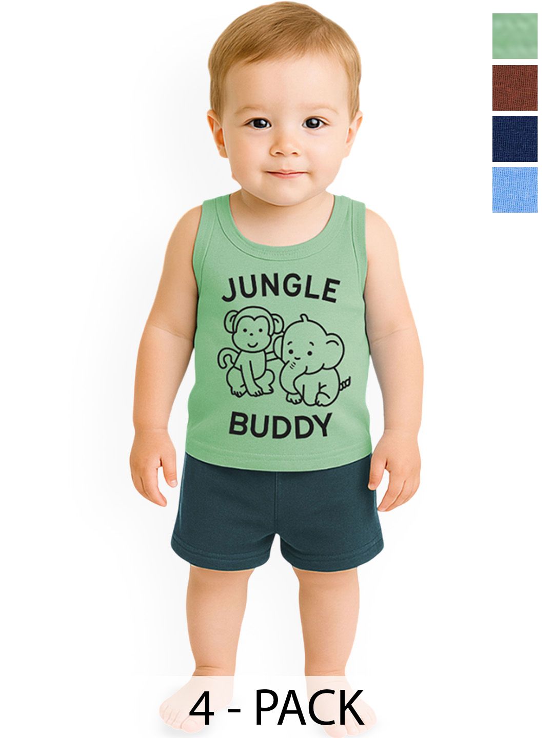 KidBee Kids Pack Of 4 Cartoon Character Printed Cotton Sleeveless T-Shirts-picture-42