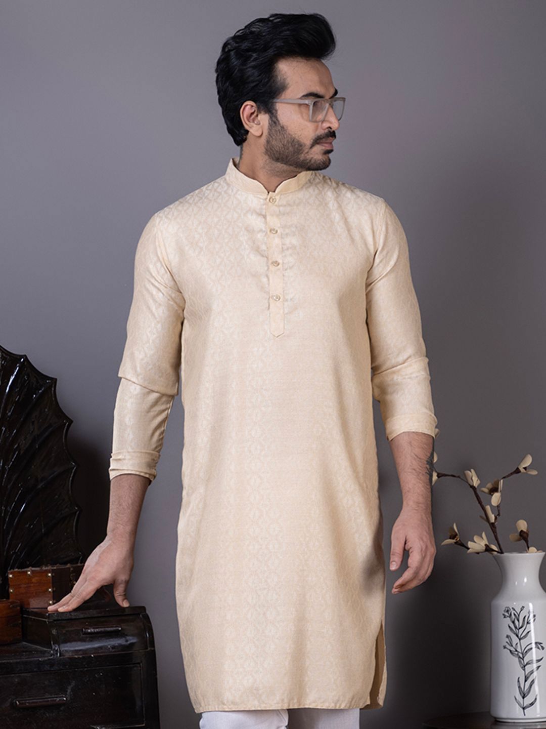 DEVOILER Geometric Woven Design Mandarin Collar Straight Kurta-picture-28