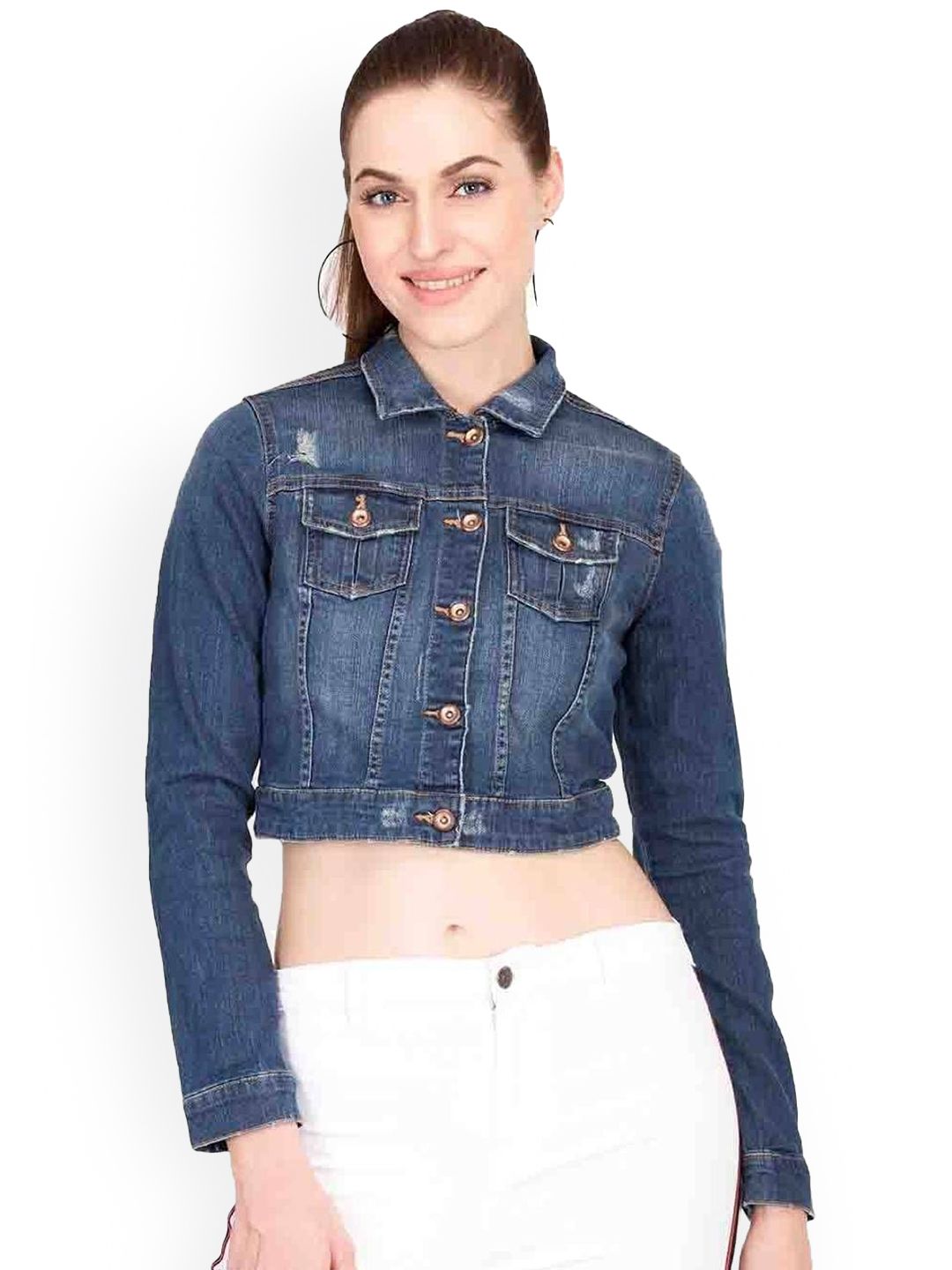 Stylecast X Kotty Women Spread Collar Solid Denim Jacket-image-43