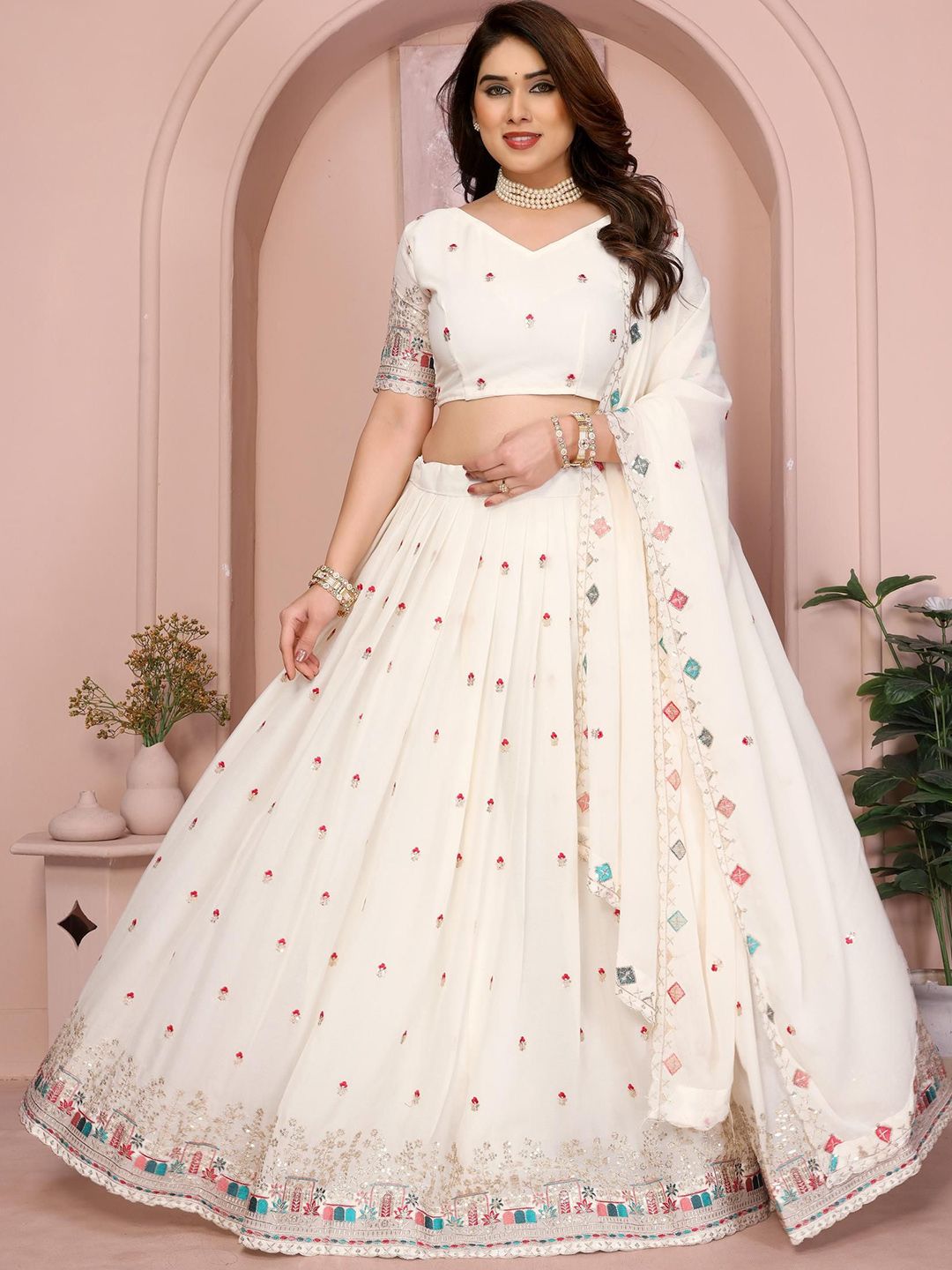 VAIRAGEE Embroidered Work Ready to Wear Lehenga & Unstitched Blouse With Dupatta-picture-21
