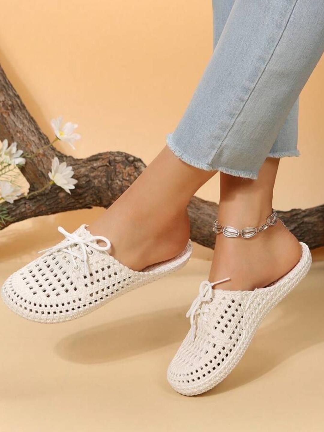 Shozie Women White Textured Synthetic Flat Mules-image-35
