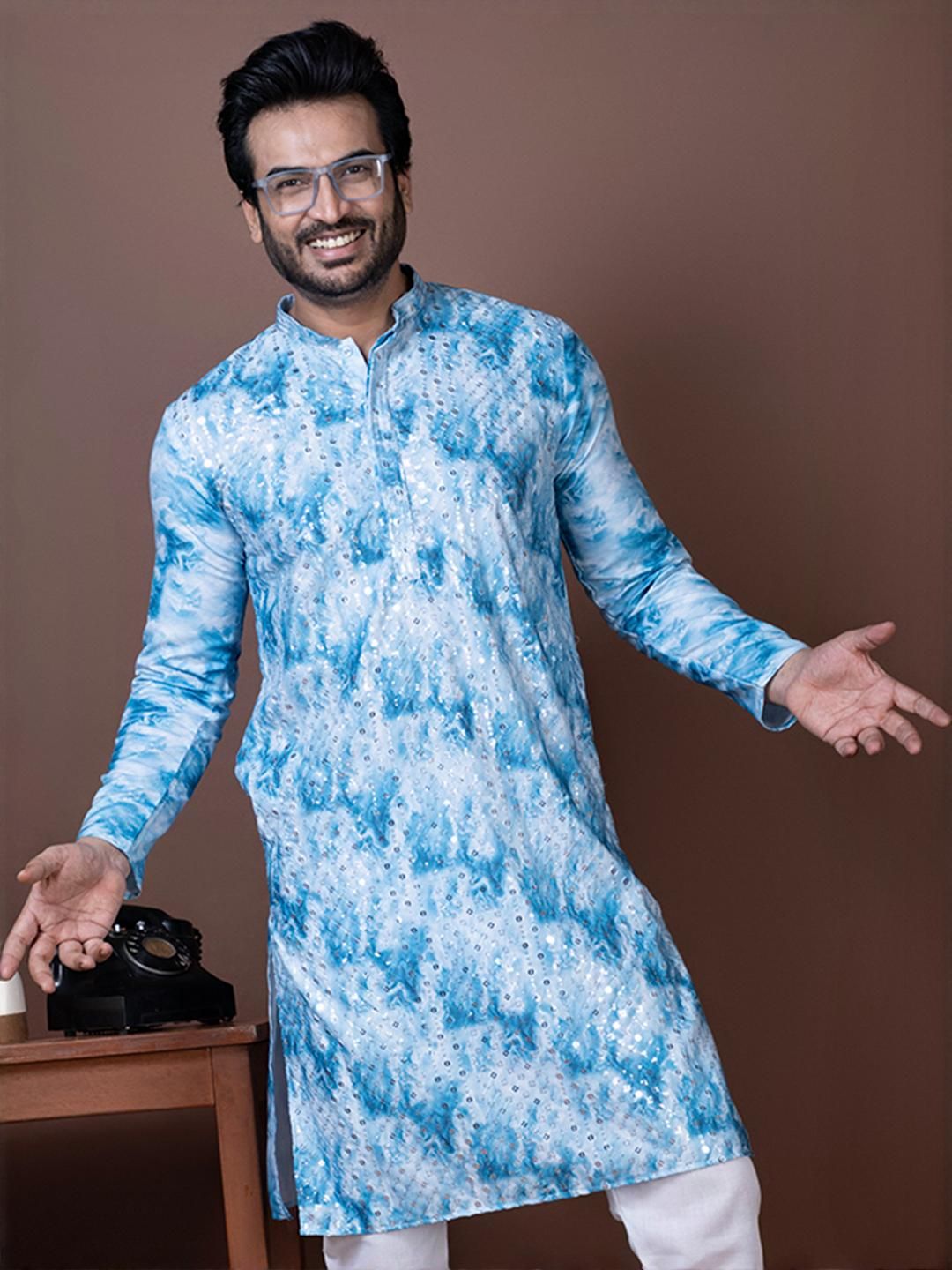 PulseIQ Men Embellished Mirror Work Knee Length Kurta-picture-38