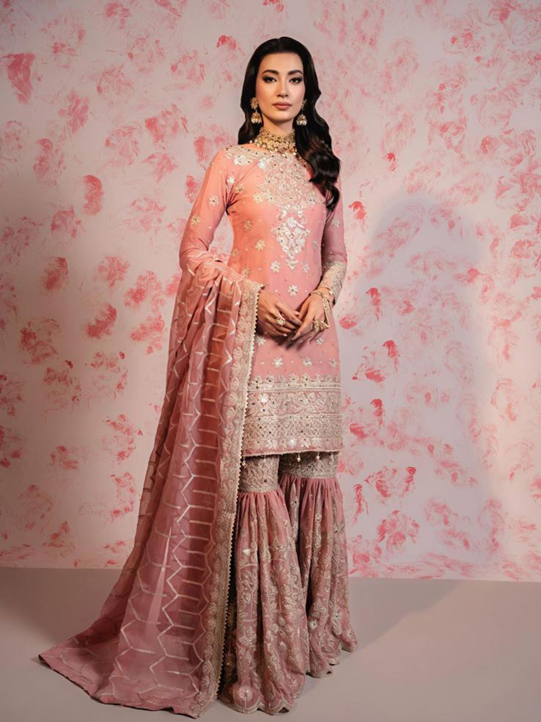CLOTH CLICK Floral Embroidered Straight Kurti With Sharara & Dupatta