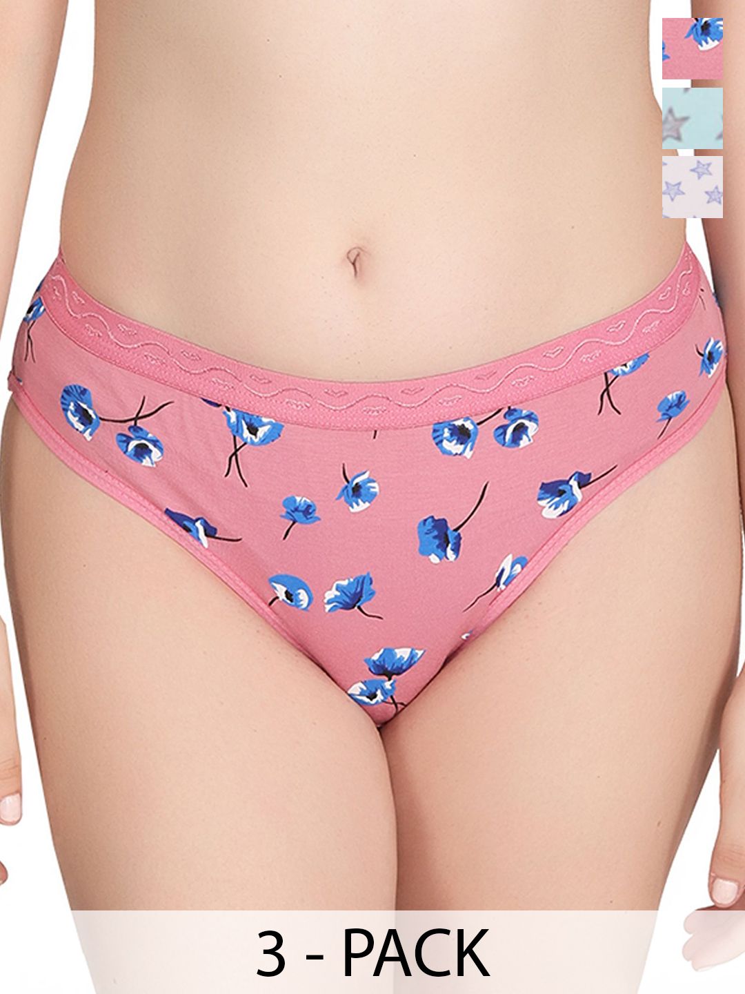 Liigne Pack Of 3 Printed Pure Cotton Mid-rise Basic Briefs VCPPC4569-XS-picture-34