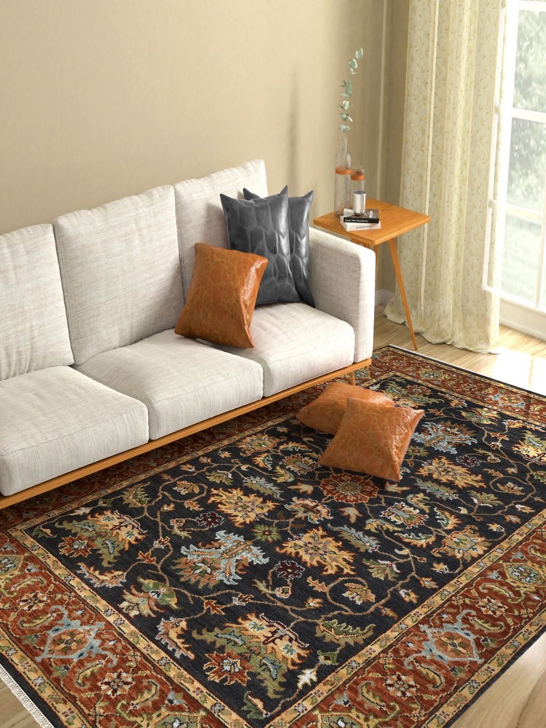 saraswatii global Creneau Black & Brown Printed Woollen Anti-Skid Carpet-picture-36
