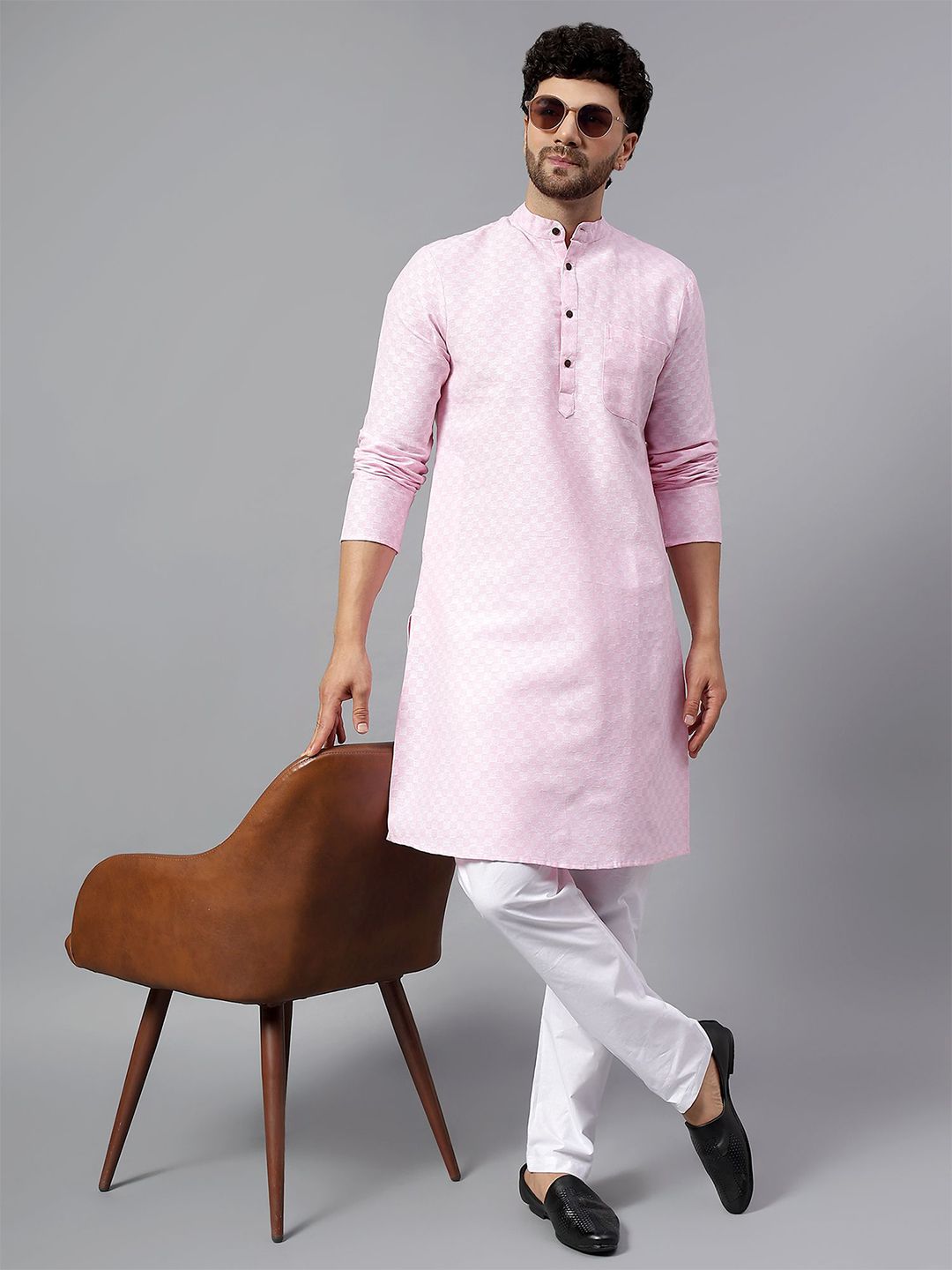 Latest Chikan Garments Men Checked Pastels Dobby Kurta-picture-45