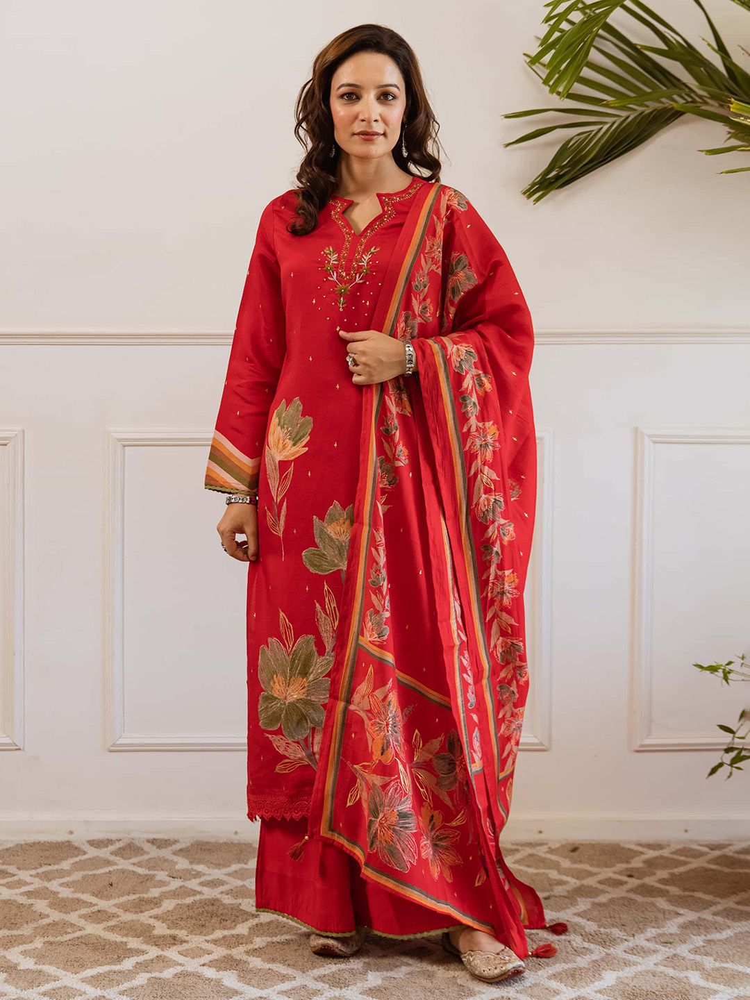 DIVASTRI Women Floral Printed Modal Muslin Kurta with Palazzos & Dupatta