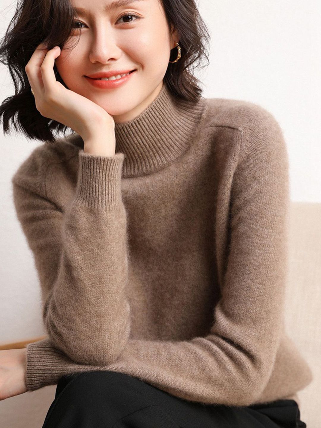 HERE&NOW Women Solid Turtle Neck Long Sleeves Regular Pullover-picture-35