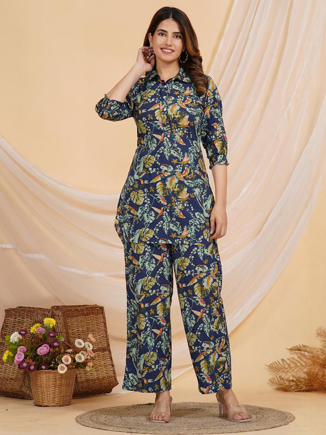 SAME FIT Women Pure Cotton Tunic With Trousers Co-Ords