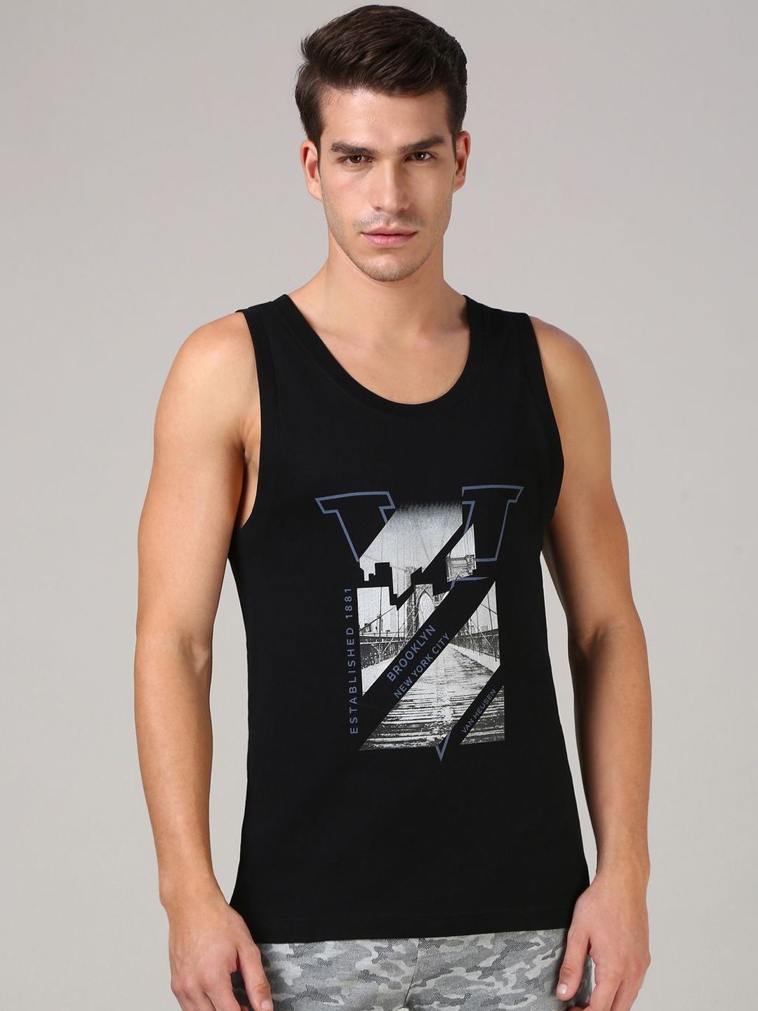 van heusen innerwear Van Heusen Men Printed Chest Graphic Sleeveless Round Neck Loose Fit Vest-picture-29
