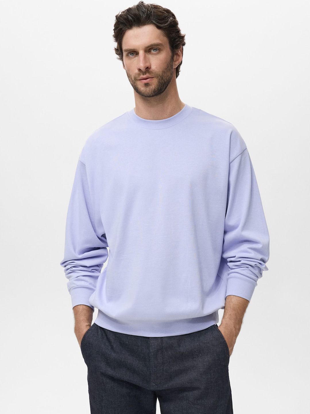 MANGO MAN Round Neck Pure Cotton Boxy Sweatshirt-picture-13