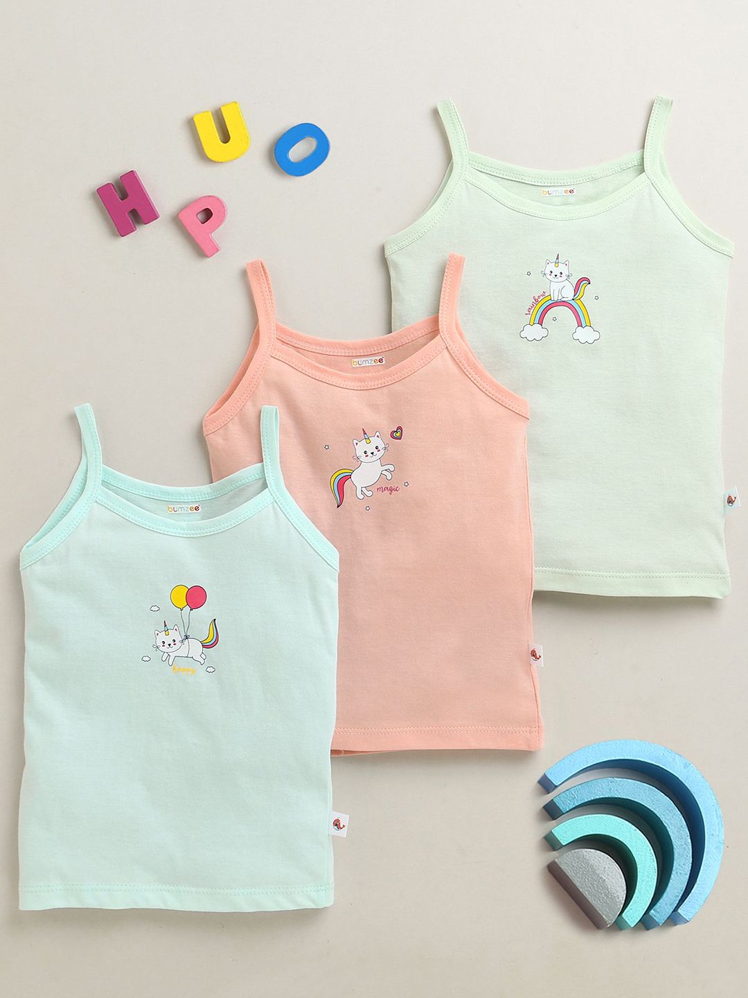 BUMZEE Girls Pack Of 3 Printed Cotton Camisoles-picture-26