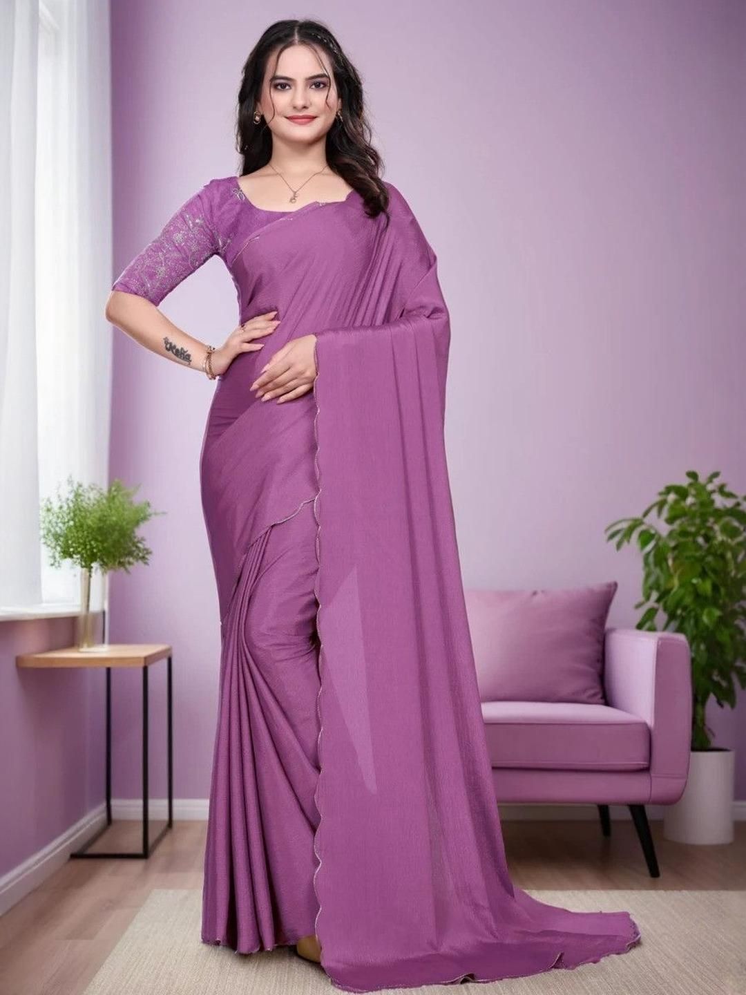 Zenophily Purple Dyed Bollywood Chiffon Saree-picture-36