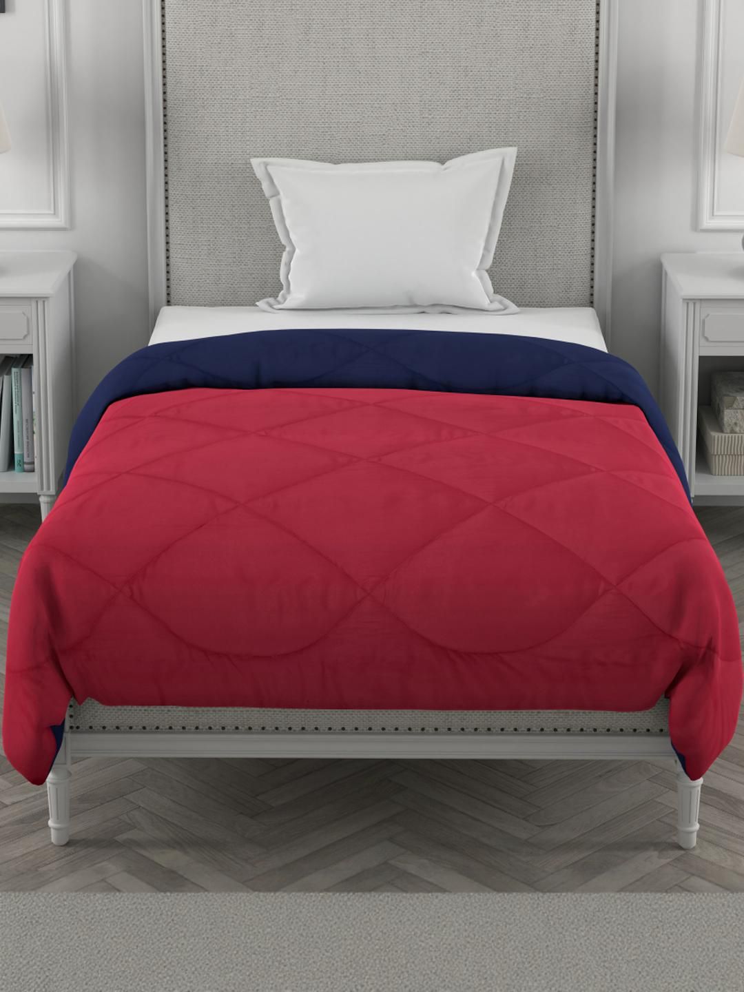 Myntra Elegant Homes Navy Blue & Red Microfiber AC Room 210 GSM Single Bed Comforter-picture-31