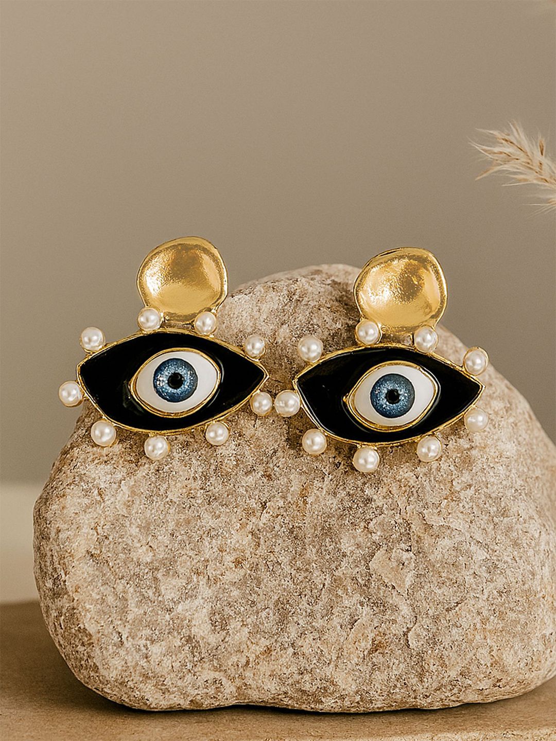 Bohey by KARATCART Gold-Plated Evil Eye Circular Artificial Beaded Shaped Drop Earrings-picture-16