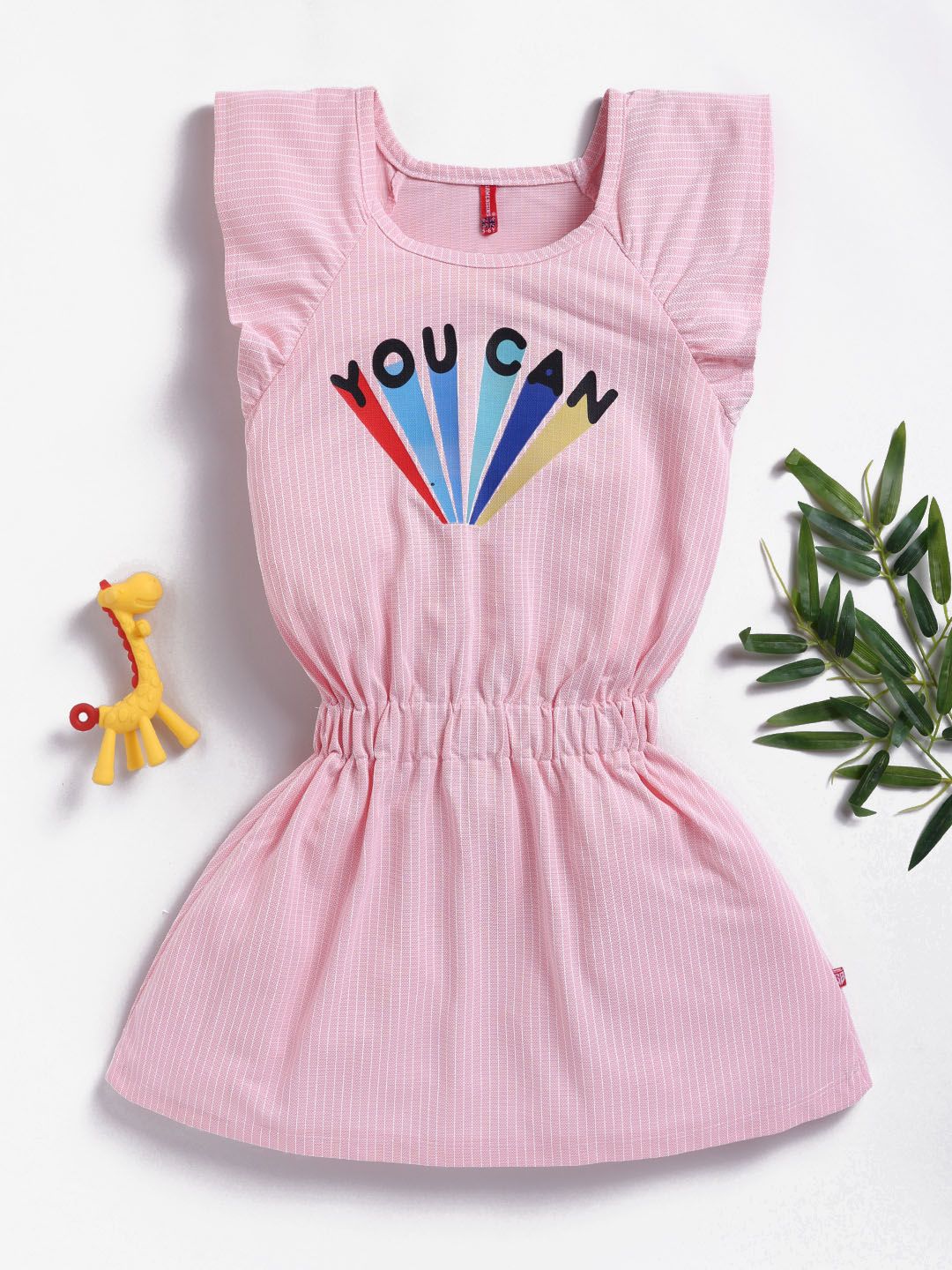 Here&Now X Game Begins Girls Striped Flutter Sleeve Fit & Flare Dress-picture-17