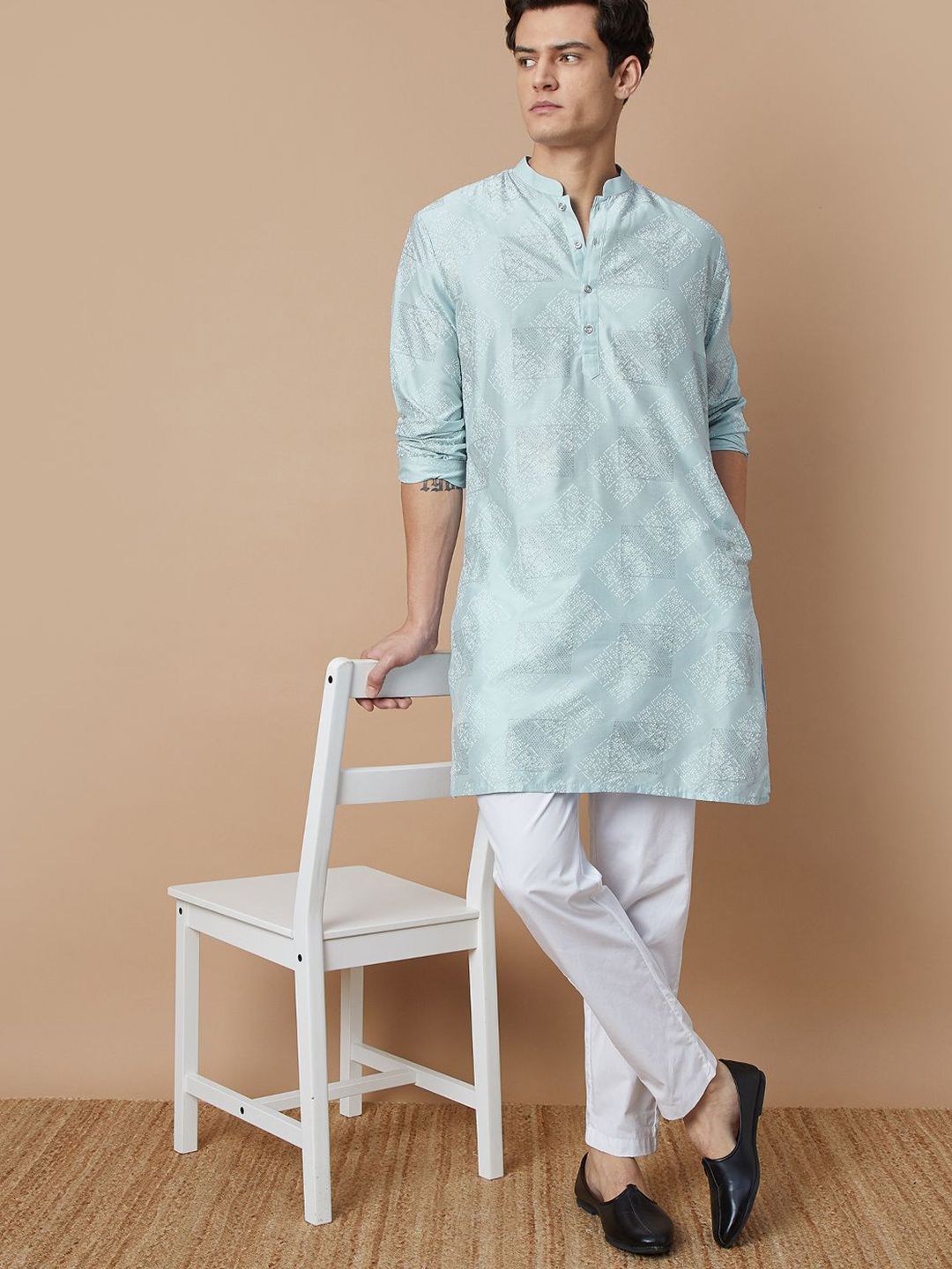 Melange by Lifestyle Men Woven Design Mandarin Collar Thread Work Straight Kurta-picture-30