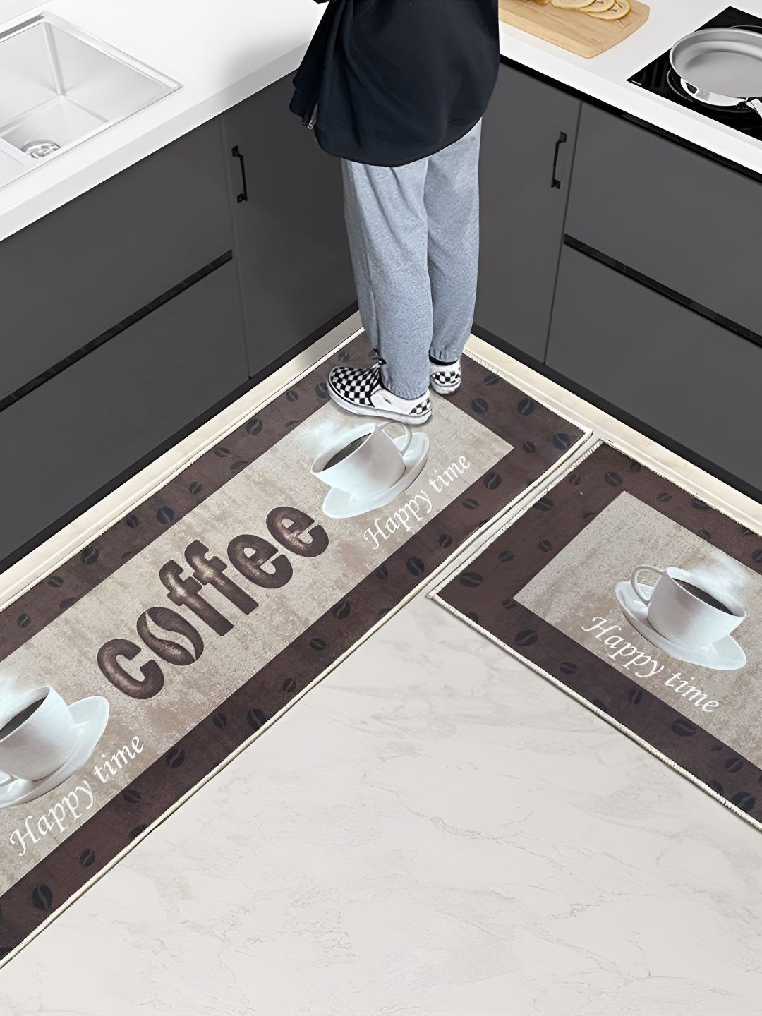 FAVRIA 2-Pcs Brown & White Printed Waterproof, Anti-Fatigue Floor Mats-picture-15