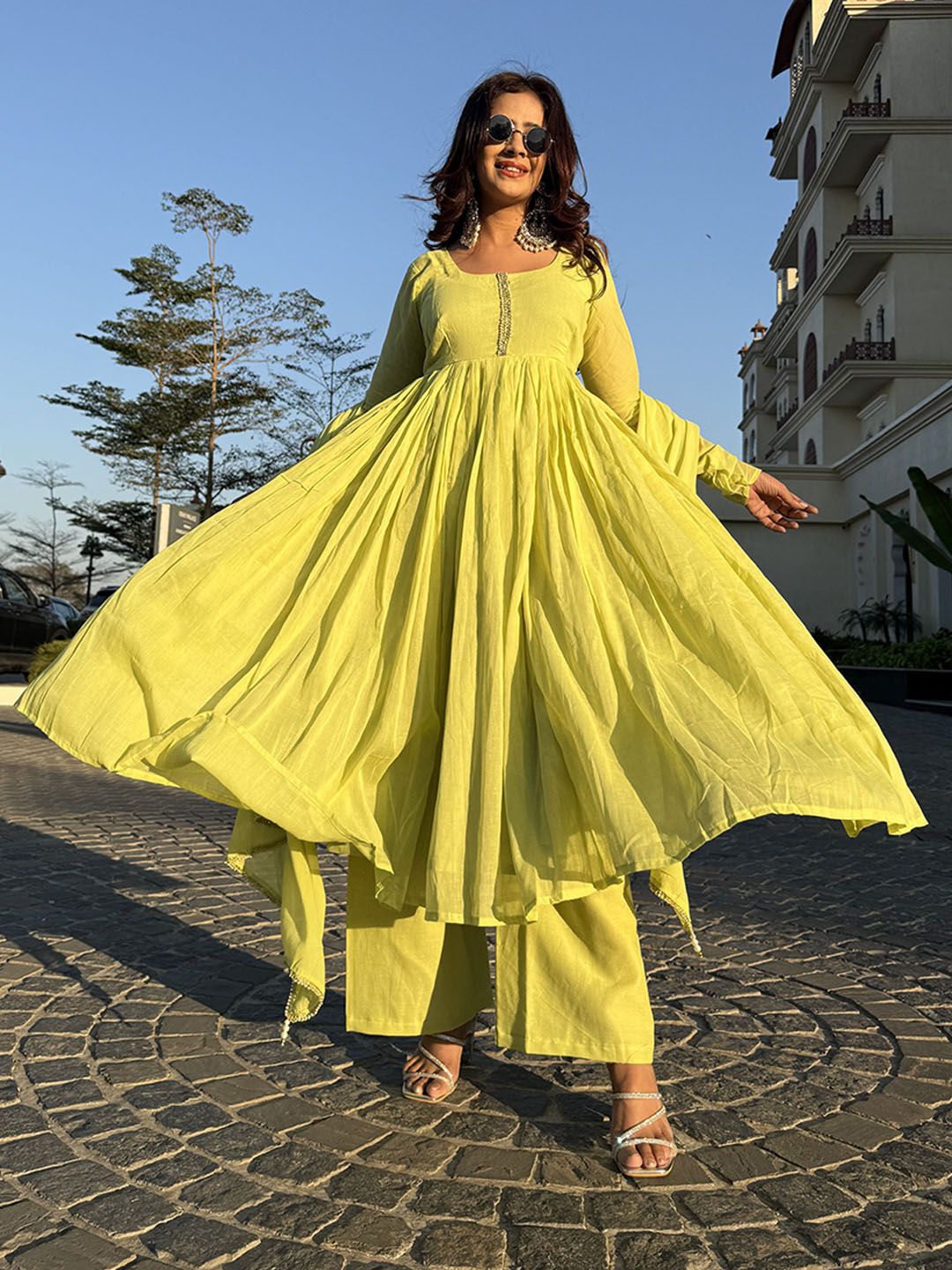 VASTRAHUT Georgette Round Neck Anarkali Kurta with Trousers And Dupatta