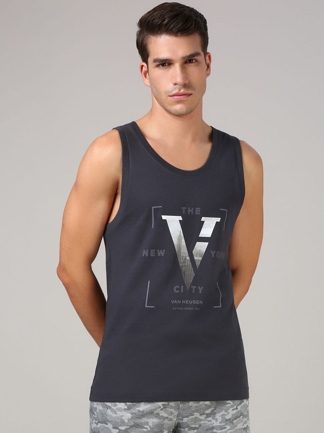 van heusen innerwear Van Heusen Men Printed Chest Graphic Sleeveless Round Neck Loose Fit Vest-picture-11