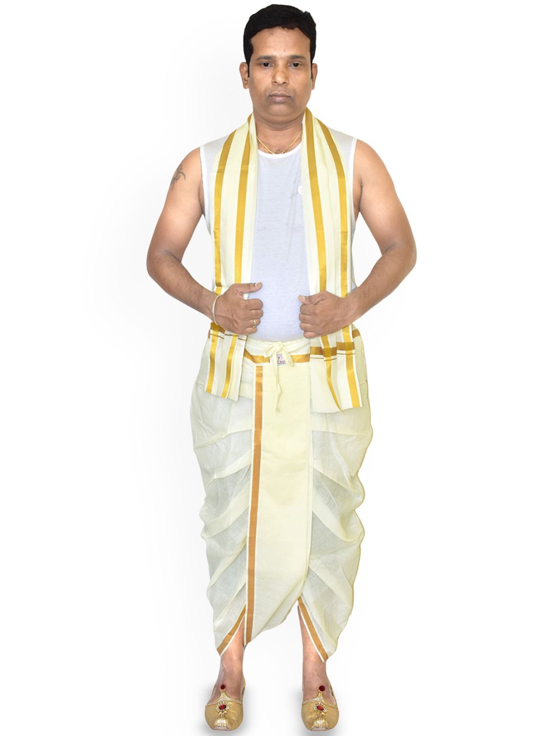 TUNI MANI Men Readymade Polycotton Pocket Dhoti Pant With Shawl-image-49
