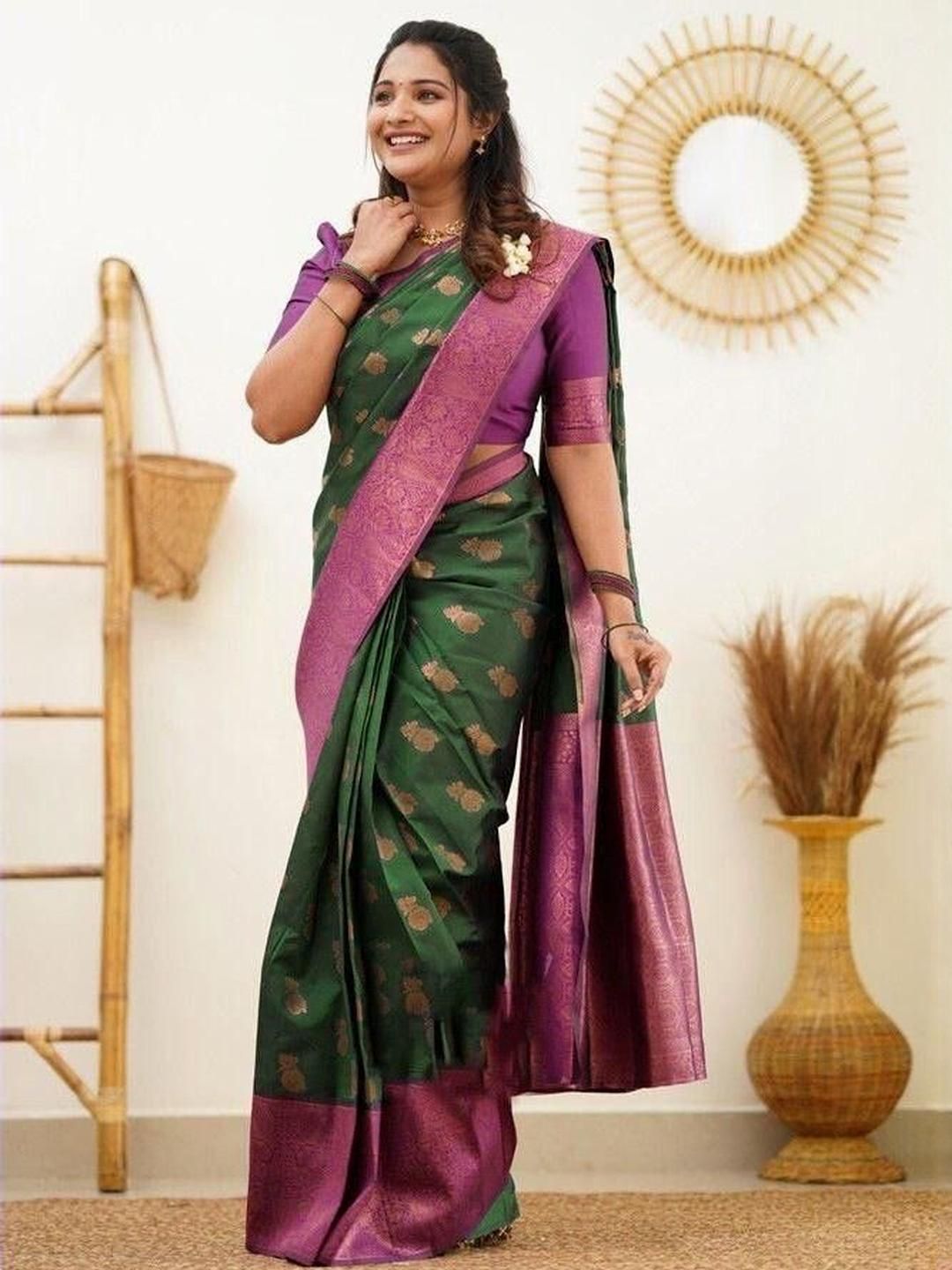 Zenophily Ethnic Motifs Woven Design Pure Silk Kanjivaram Saree-picture-25