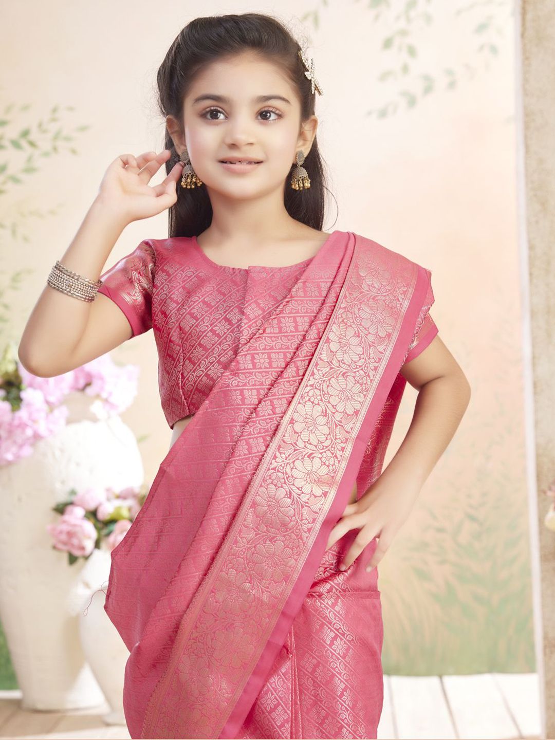 Aarika Girls Woven Design Zari Pure Silk Kanjeevaram Saree-picture-12