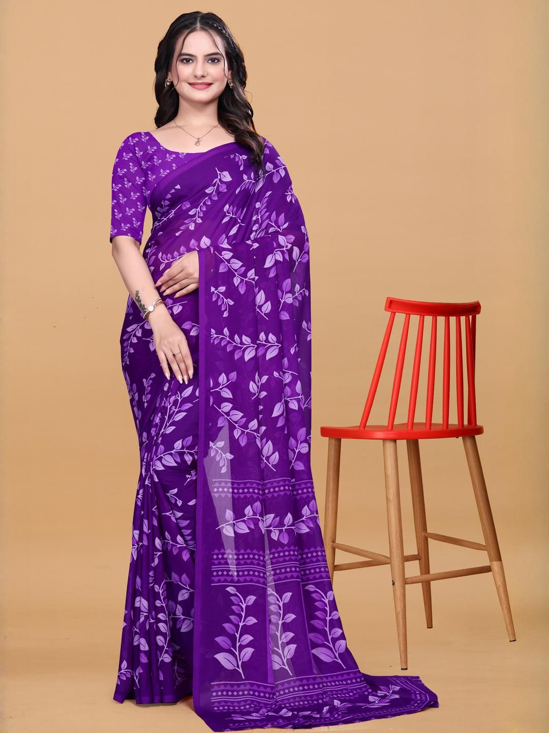 Zenophily Purple Women Printed Bollywood Georgette Saree-picture-27