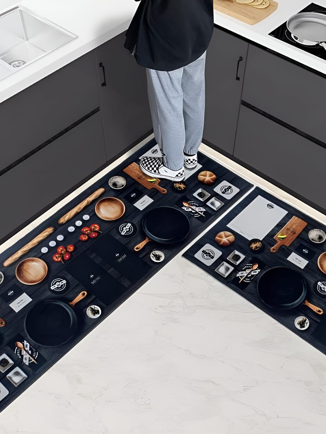 FAVRIA 2-Pcs Blue & White Printed Waterproof, Anti-Fatigue Floor Mats-image-46