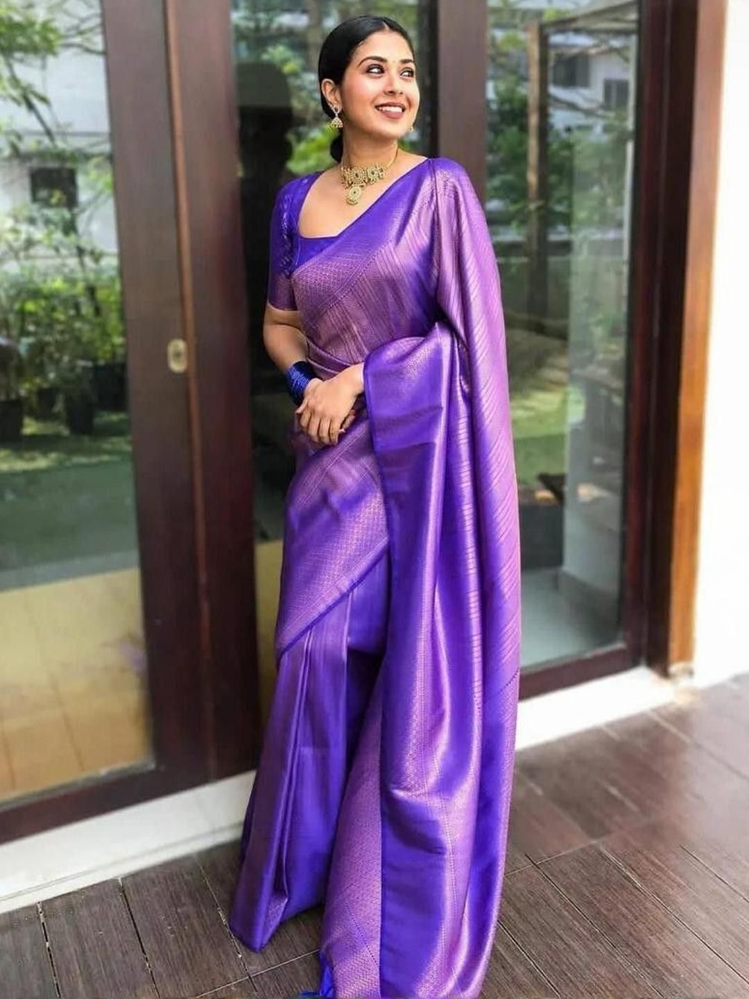 Zenophily Purple Women Printed Kanjivaram Pure Silk Art Silk Saree-picture-10