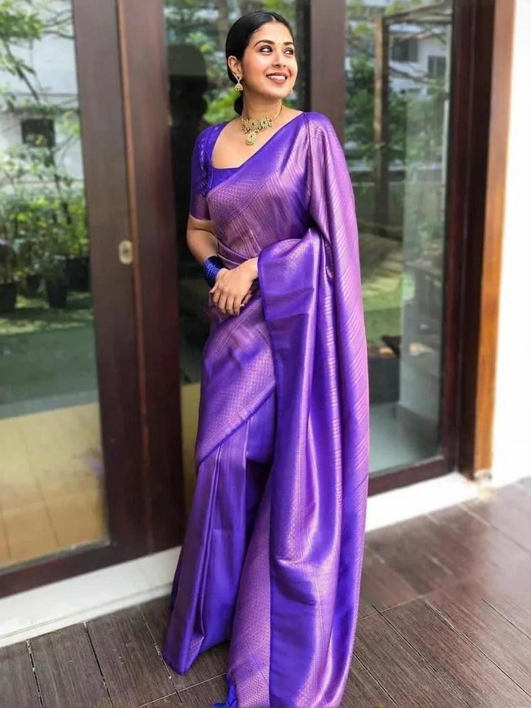 Zenophily Purple Women Kanjivaram Pure Silk Art Silk Saree-picture-33