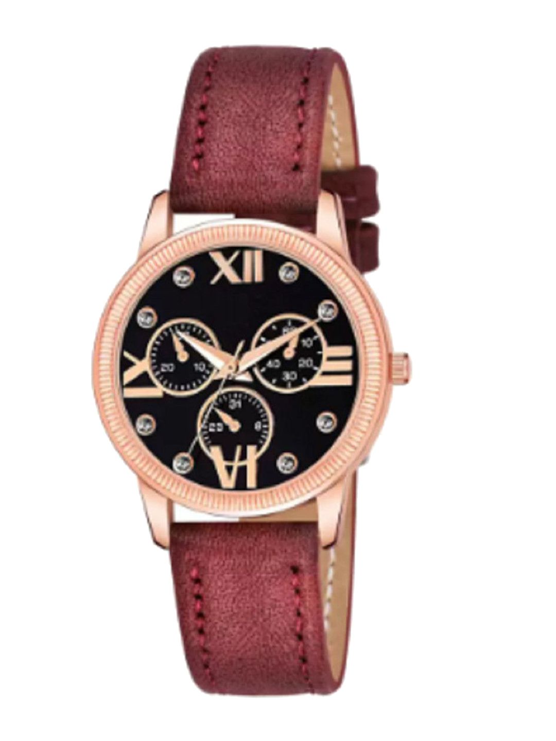 Miss Perfect Unisex Textured Round Dial & Leather Textured Straps Analogue Watch HJ43-image-1