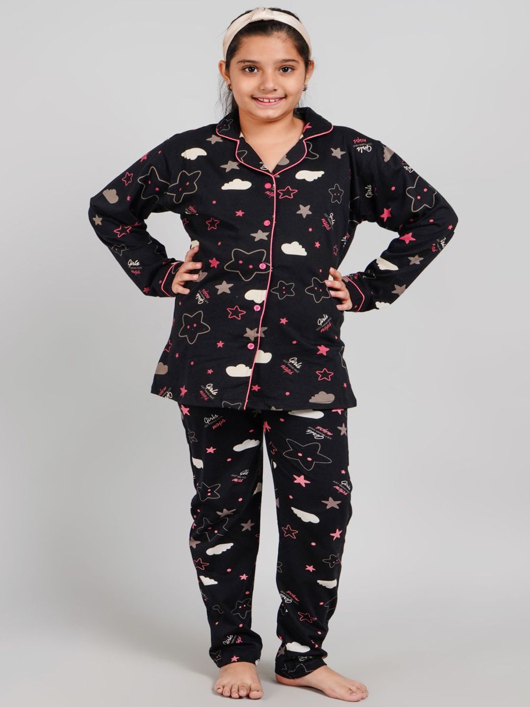 Bloem Girls Printed Pure Cotton Shirt & Pyjamas Night Suit Set-picture-36