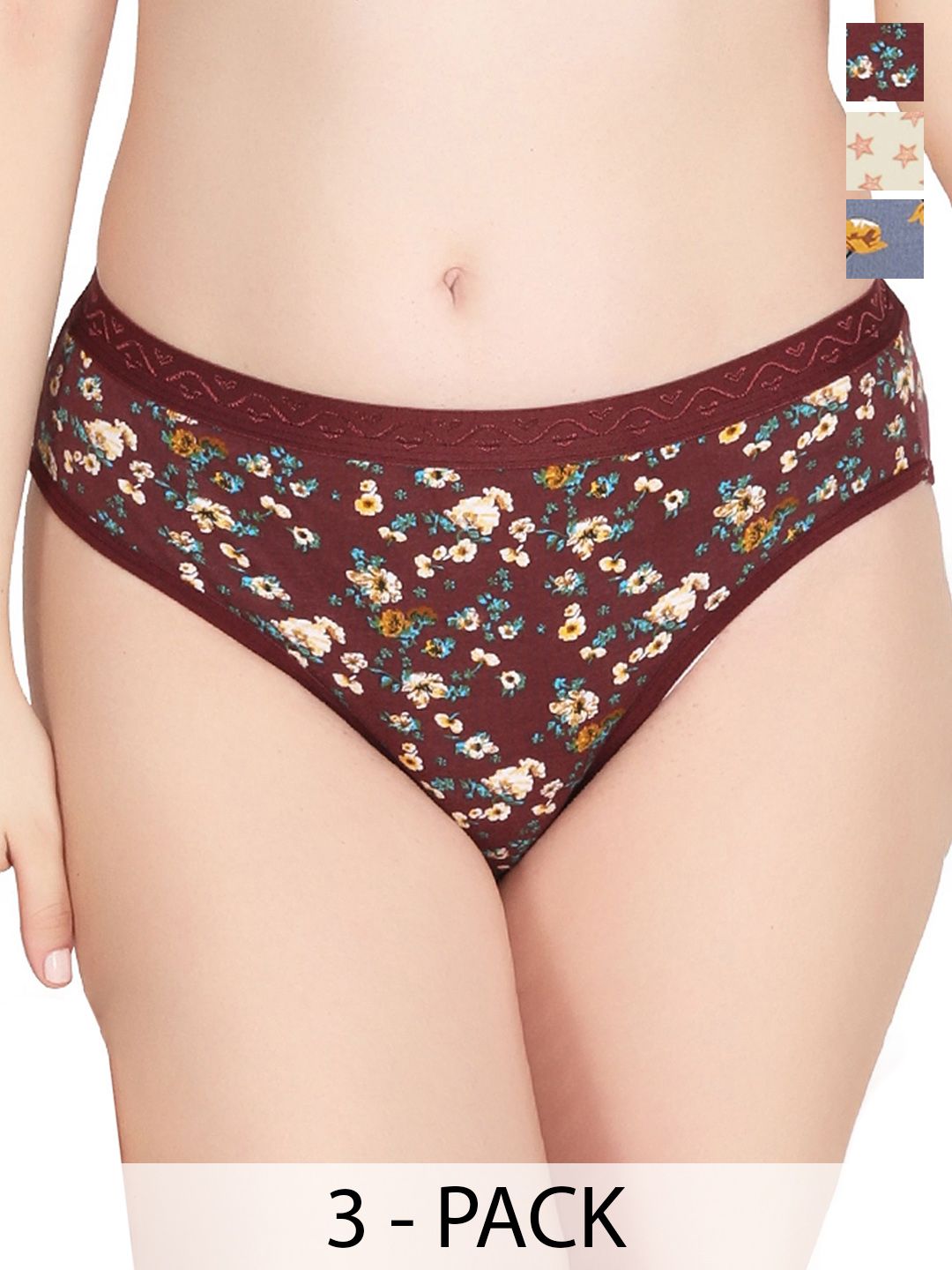 Liigne Pack Of 3 Printed Pure Cotton Basic Briefs-image-10