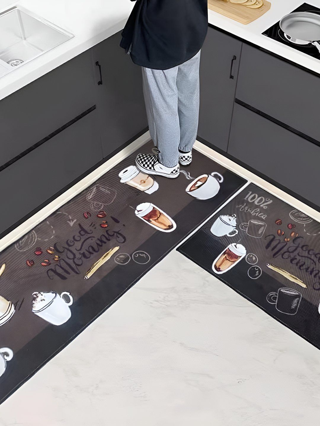 FAVRIA 2-Pcs Brown & White Printed Waterproof, Anti-Fatigue Floor Mats-picture-14