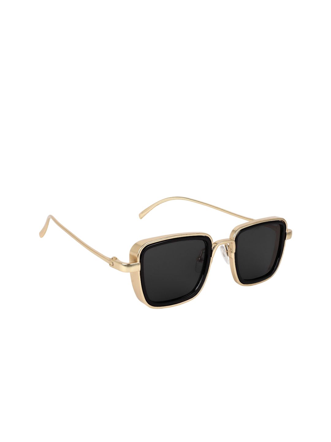 PELLE LUXUR Unisex Black Lens & Gold-Toned Rectangle Sunglasses with-image-49