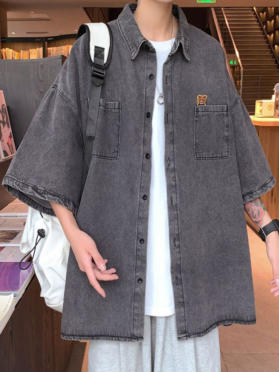 StyleCast x Revolte Men Cutway Collar Oversized Shirt-picture-10